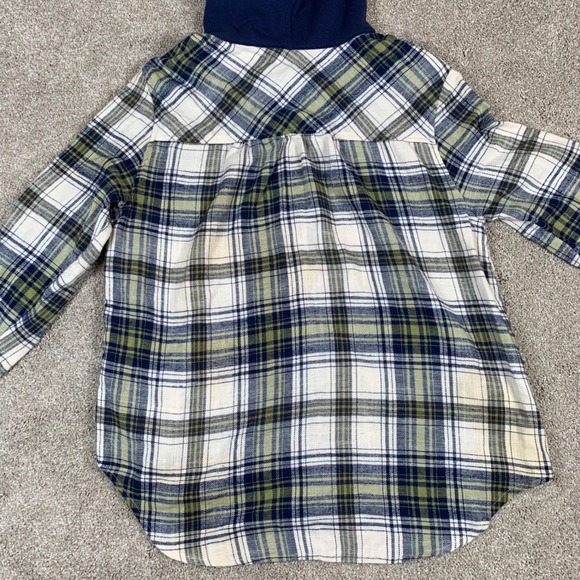 Love Tree Hooded Flannel Shirt Womens Large‎ L/S Plaid Button Up Top Blue Green - Picture 2 of 7